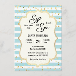 ブルーホワイトストライプ金ゴールドブラックベビーSIPと参照 招待状