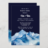 ブルーホワイトスノーウィースマウンテンウェディングシャワー 招待状 (正面/裏面)