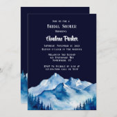 ブルーホワイトスノーウィースマウンテンブライダルシャワー 招待状 (正面/裏面)