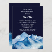 ブルーホワイトスノーウィースマウンテン婚約パーティ 招待状 (正面/裏面)