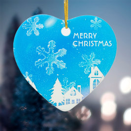 ブルーホワイトスノーハウスクリスマスニューイヤー2023 セラミックオーナメント