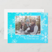 ブルーホワイトスノーフレークのミニマリストのクリスマスフォト シーズンポストカード (正面/裏面)