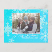 ブルーホワイトスノーフレークのミニマリストのクリスマスフォト シーズンポストカード (正面)