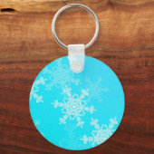 ブルーホワイトスノーフレークのミニマルなクリスマスの名前 キーホルダー (裏面)