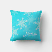 ブルーホワイトスノーフレークのミニマルなクリスマスの名前 クッション (正面)