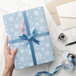 ブルーホワイトスノーフレークスウィンターホリデークリスマス ラッピングペーパー