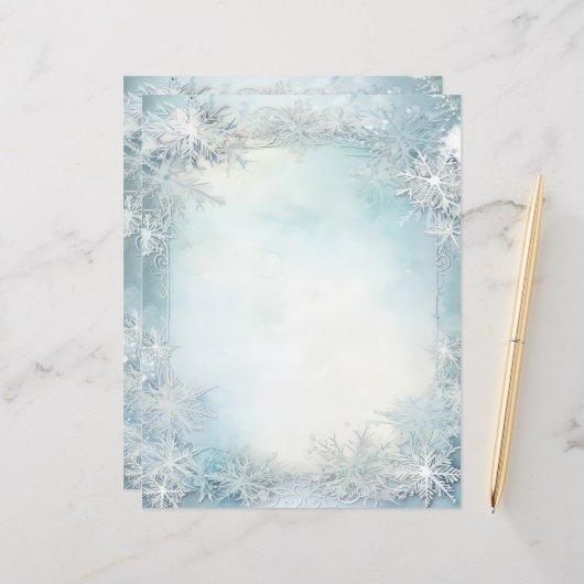 ブルーホワイトスノーフレークスクラップブックジャーナル紙 (正面/裏面インサイチュ)
