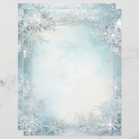 ブルーホワイトスノーフレークスクラップブックジャーナル紙 (正面/裏面)