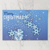 ブルーホワイトスノーフレークスクリスマス紙ランチョンマット ペーパーパッド (正面)