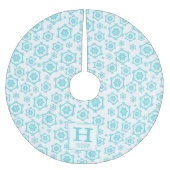 ブルーホワイトスノーフレークパターンファミリーモノグラム ブラッシュドポリエステルツリースカート (正面)