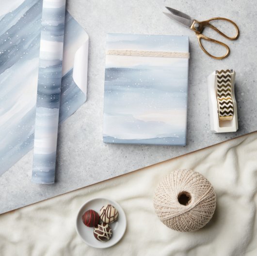 ブルーホワイトスノーフレーク・クリスマス ラッピングペーパー (クラフト)