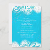 ブルーホワイトスパークルマスクマスカレードスウィート16 招待状 (裏面)