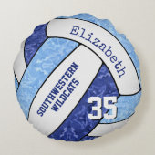 ブルーホワイトスポーツチームカラーガーリーバレーボール ラウンドクッション (裏面)