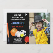 ブルーホワイトスポーツ誕生日招待状と写真 招待状 (正面)