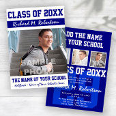 ブルーホワイトスポーティ男の卒業生の大学の番号 招待状