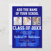 ブルーホワイトスポーティ男の卒業生の大学の番号 招待状 (正面)