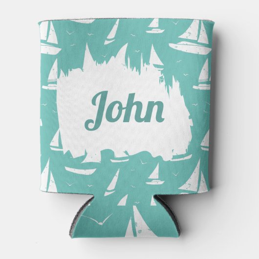 ブルーホワイトセーリングボーカスタムツ航海の 缶クーラー (正面)