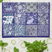 ブルーホワイトタイルデザインアンティークヴィンテージ モダン キッチンタオル (折り畳み)