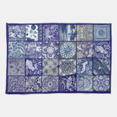 ブルーホワイトタイルデザインアンティークヴィンテージ モダン キッチンタオル (横)