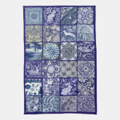 ブルーホワイトタイルデザインアンティークヴィンテージ モダン キッチンタオル (縦)