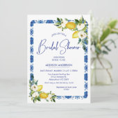 ブルーホワイトタイルフローラレモンブライダルシャワー 招待状 (スタンド正面)