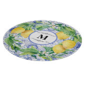 ブルーホワイトタイルレモンリースヴィンテージファームハウスアート カッティングボード (角)