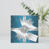 ブルーホワイトダイヤモンドボウ女性60thバースデーパーティー 招待状 (スタンド正面)