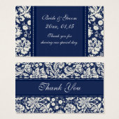 ブルーホワイトダマスクウェディングメッセージカード (正面&裏面)