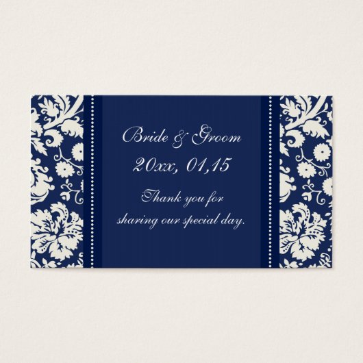 ブルーホワイトダマスクウェディングメッセージカード (正面)