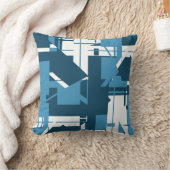 ブルーホワイトダークタークース幾何学的抽象芸術モチーフ クッション (ブランケット)