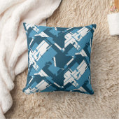 ブルーホワイトダークタークース斜めプリントパターン クッション (ブランケット)