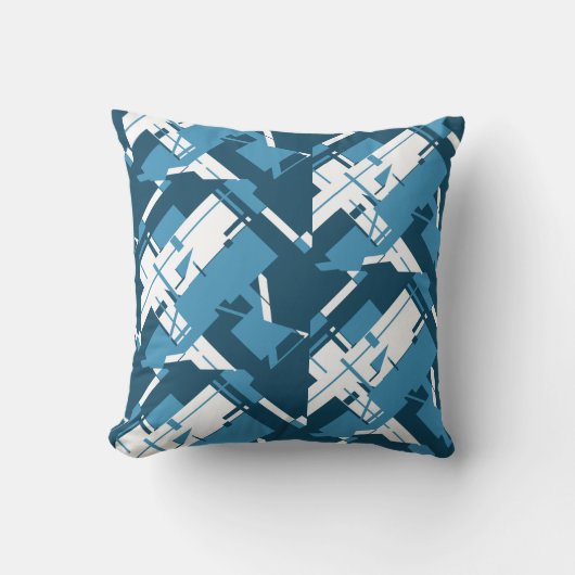 ブルーホワイトダークタークース斜めプリントパターン クッション (正面)