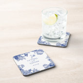 ブルーホワイトチノワセリーシックフローラ結婚ズ コースター (右側)