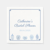 ブルーホワイトチノワセリーシックブライダルウェディングシャワー スタンダードカクテルナプキン (正面)