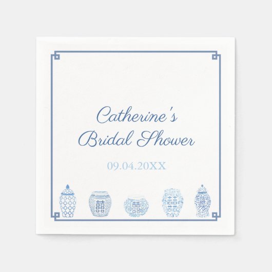 ブルーホワイトチノワセリーシックブライダルウェディングシャワー スタンダードカクテルナプキン (正面)