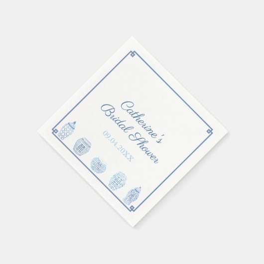 ブルーホワイトチノワセリーシックブライダルウェディングシャワー スタンダードカクテルナプキン (角)