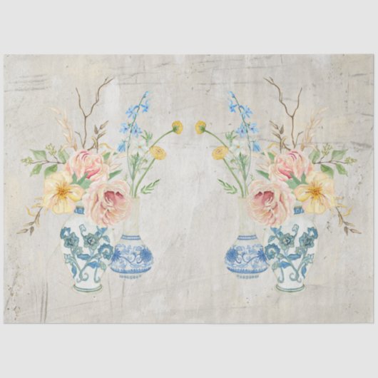 ブルーホワイトチノワセリーバラ牡丹フローラブーケ 薄葉紙 (正面)