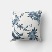 ブルーホワイトチノワセリーフローラスタイリッシュモノグラム クッション (裏面)