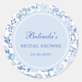 ブルーホワイトチノワセリーフローラブライダルシャワー ラウンドシール