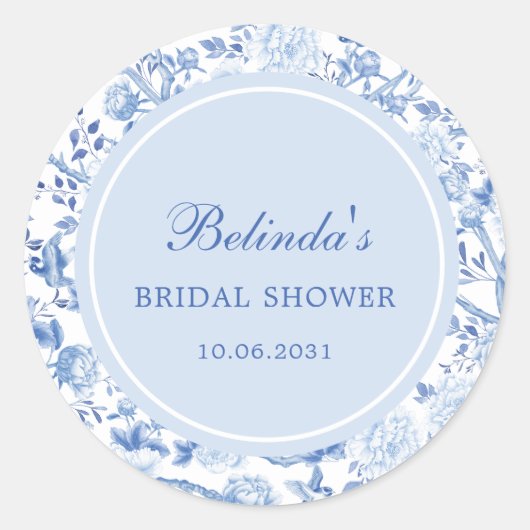 ブルーホワイトチノワセリーフローラブライダルシャワー ラウンドシール (正面)