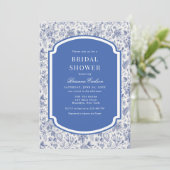 ブルーホワイトチノワセリーフローラブライダルシャワー 招待状 (スタンド正面)