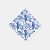 ブルーホワイトチノワセリーフローラ孔雀の鳥 スタンダードカクテルナプキン (角)
