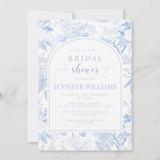 ブルーホワイトチノワセリーブライダルシャワー招待 招待状 (正面)