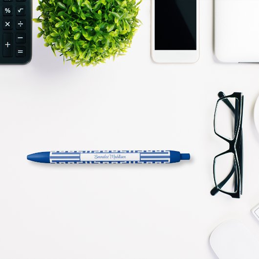 ブルーホワイトチノワセリーモノグラムラティススタイル 青ボールペン