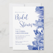ブルーホワイトチノワセリーロータスフローラブライダルシャワー 招待状 (正面)