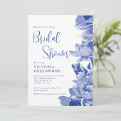 ブルーホワイトチノワセリーロータスフローラブライダルシャワー 招待状 (スタンド正面)
