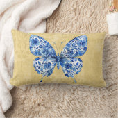 ブルーホワイトチャイノアセリーバタフライ装飾用クッション ランバークッション (ブランケット)