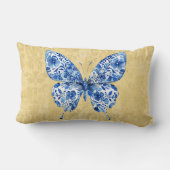ブルーホワイトチャイノアセリーバタフライ装飾用クッション ランバークッション (裏面)