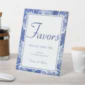 ブルーホワイトチャイノエリーフローラ結婚式の引き出物標識 台座サイン (インサイチュ)