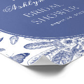 ブルーホワイトチャイノエリーブライダルシャワーウェルカムサイン ポスター (角)